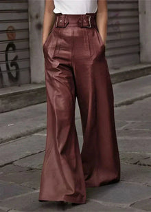 Weite Kunstlederhose | High-Waist mit Gürtel | Moderner Look – Burgunderrot