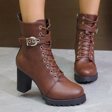 Claudia | Damen Schnürstiefeletten mit Schnallendetail – Braun
