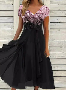 Elegantes Chiffon Abendkleid für Damen – Rosa schwarz