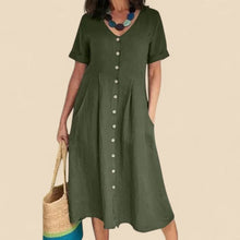 Vivienne - Kurzen Ärmeln Baumwoll Kleid – Grün