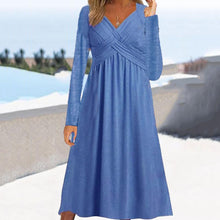 Venala | Graues Einfarbiges Midikleid Mit Seitentaschen – Blau