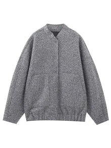 Melissa | Oversized Bouclé-Jacke mit Druckknöpfen – Grau