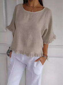 Patsy - Rundhalsbluse Aus Leinen – Beige
