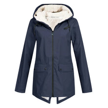 Sherpa-gefütterte Zip-Up-Jacke mit Kapuze für Frauen – Marineblau