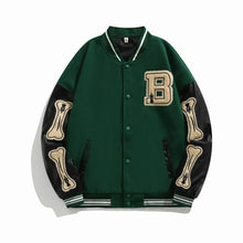 Beatrice | Harajuku Varsity Collegejacke mit Kunstleder-Ärmeln – Grün