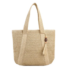 Boho Strandtasche Damen – Handgewebter Shopper mit Quaste & Reißverschluss – Beige
