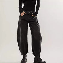 Damen-Baggy-Jeans mit elastischem Beinabschluss – Schwarz