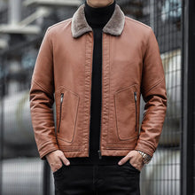 Herren Lederjacke mit Kragen - Leon – Braun
