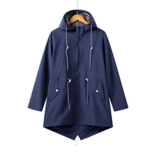 Damen Kapuze Wasserdichter Trenchcoat | Lässig – Marineblau