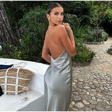 Damen Rückenfrei Maxi Abendkleid – Hellgrau