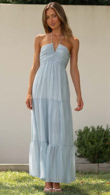 Masha - Ärmelloses Blumenmuster Kleid mit V-Ausschnitt – Blau
