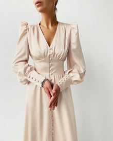 Arya™ – Damen Kleid aus Satin für Festliche Anlässe – Beige