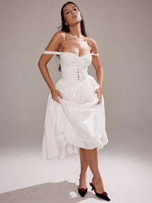 Elena | Luftiges Leinen Sommerkleid mit romantischen Details – Weiß
