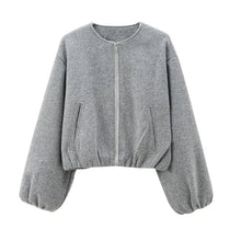 Angela | Damen Locker geschnittene Jacke mit Reißverschluss vorne – Grau