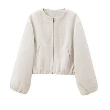 Angela | Damen Locker geschnittene Jacke mit Reißverschluss vorne – Beige