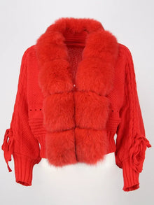 Lixx | Luxury Wintermantel für Damen mit echtem Fuchsfellkragen – Rot