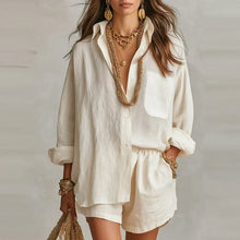 Bellmare™ Set Aus Baumwoll-Leinen Mit Weiter Bluse Und Eleganten Shorts – Apricot