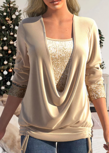 SARINA - Stilvolle Glitzerbluse – Beige