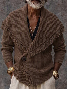Olson - Stilvolle Strickjacke Mit Fransenbesatz Und Schalkragen – Braun