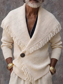 Olson - Stilvolle Strickjacke Mit Fransenbesatz Und Schalkragen – Weiß