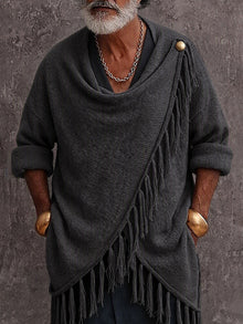 Makenley - Lässiger Strick Pullover Mit Fransenbesatz Und Drapiertem Kragen – Schwarz