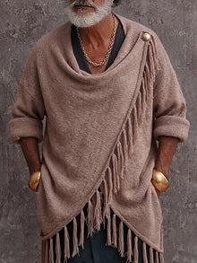 Makenley - Lässiger Strick Pullover Mit Fransenbesatz Und Drapiertem Kragen – Khaki