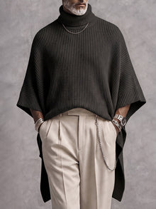 Joash – Oversize-poncho-pullover Mit Geripptem Rollkragen – Schwarz