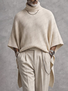 Joash – Oversize-poncho-pullover Mit Geripptem Rollkragen – Beige