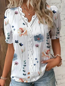 Sienna | Blumenstickerei V-Ausschnitt Bluse – Weiß