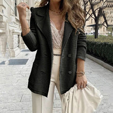 Damen Blazer Strickjacke – Elegante, Doppelt Geknöpfte Strickjacke in Schwarz, Beige und Gold – Stilvoller Blazer für Business und Freizeit – Schwarz