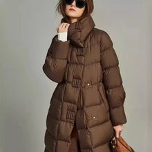 Langer Damen-Wintermantel Warm Stilvoll – Farbe Kaffee