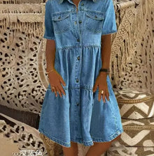 Ludmiła – Boho Kleid aus Denim – Dunkelblau
