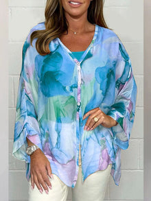 Norlina | Luftige Bluse mit Aquarelldruck – Blau