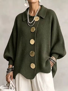 Shiryl – Langärmelige Strickjacke mit Kragen Und Knopfleiste – Grün