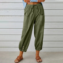 Kobe™ Baumwoll-Leinen-Hose mit Fronttaschen und verstellbarem Kordelzug – Grün