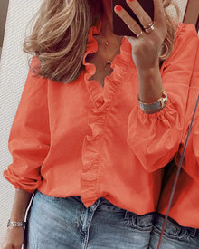 Nora | Rüschenbesatz Kappenärmel Bluse – Orange