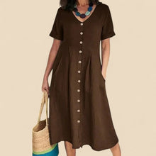 Vivienne - Kurzen Ärmeln Baumwoll Kleid – Braun