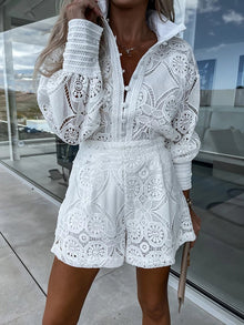Boho Chic Sommer-Set – Leichtes Top & Shorts für Damen – Weiß