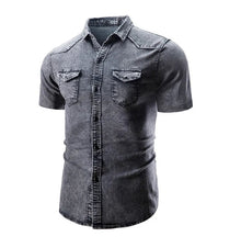 Sean – Kurzärmeliges Hemd Aus Jeansstoff Mit Taschen – Grau