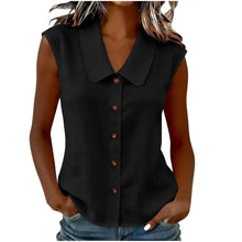 Celinea™ Baumwoll-Leinen-Bluse Mit Elegantem Kragen Und Vorderen Knöpfen – Schwarz
