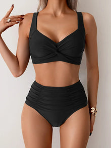 Greta | Hoch tailliertes Sommer-Bikiniset – Schwarz