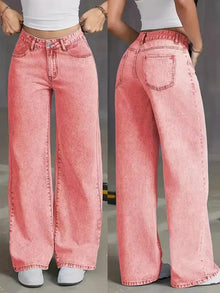 Damen Hohe Taille Baggy Jeans | Lässig – Rosa