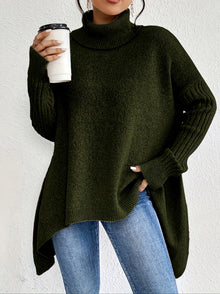 Gudrun | Damen Gemütlicher Oversized Winterpullover mit hohem Kragen – Dunkelgrün