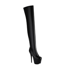 Damen Overknee Stiefel | Hoher Stiletto-Plateau – Mattschwarz