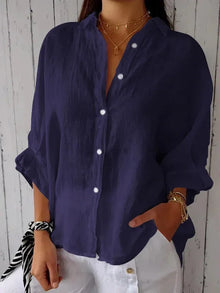 Damen Sommer Button Down Hemd | Langarm – Tiefblau