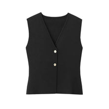 Gilet Top mit V‑Ausschnitt – weiches Stretch, Stockholm‑Chic – Schwarz