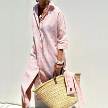 Gestreiftes Hemdblusenkleid | Oversized Schnitt | Lässig und Luftig – Rosa