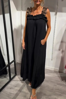 Ismara | Ruffled Strap Maxi Dress – Schwarz