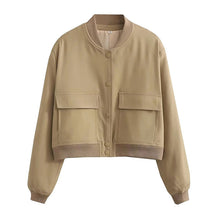 Marie | Damen Kurze Streetwear-Jacke mit Knopfleiste – Beige