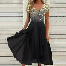 Rojien - Elegantes Damen Abendkleid Seidenchiffon – Schwarzes Gold